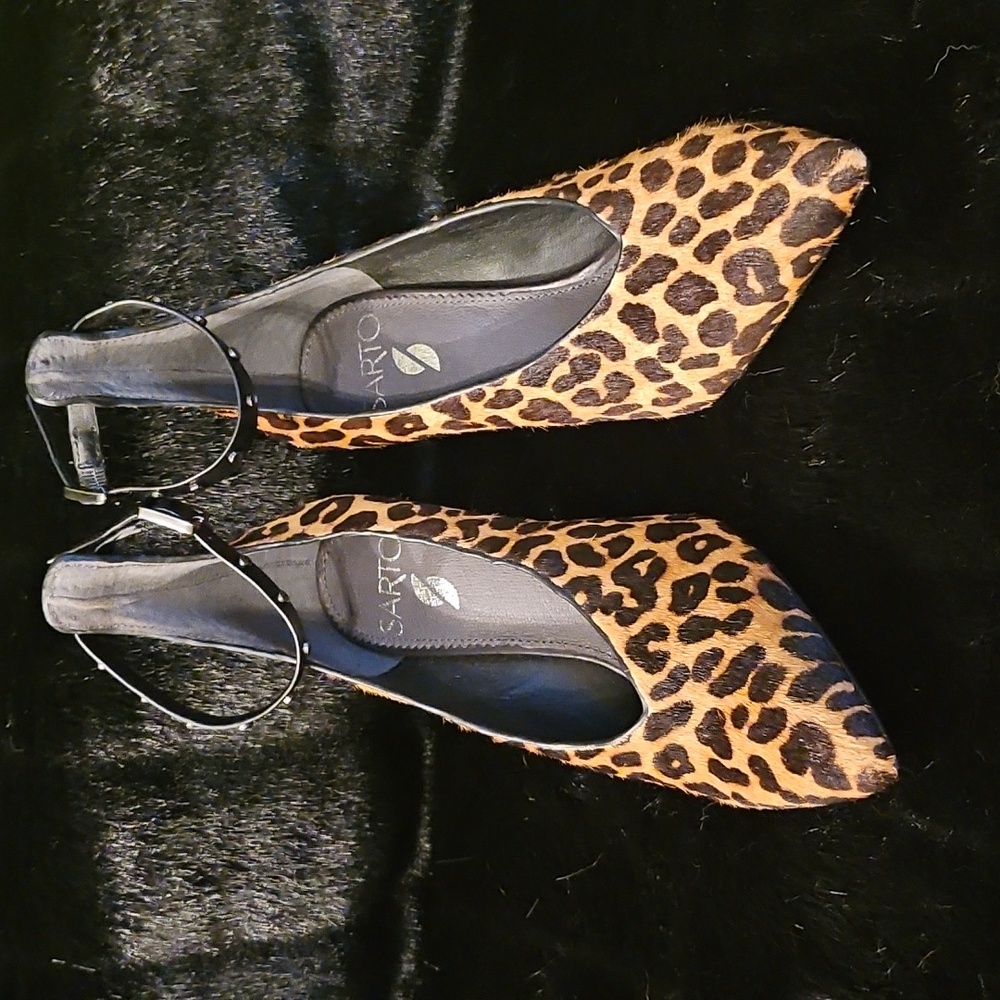 Sarto By Frank Sarto A-Sarah Heel Calf Hair Cheetah Print Womens Size 6